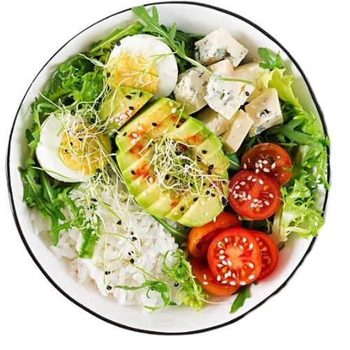 Bowl de cena saludable con huevo y aguacate